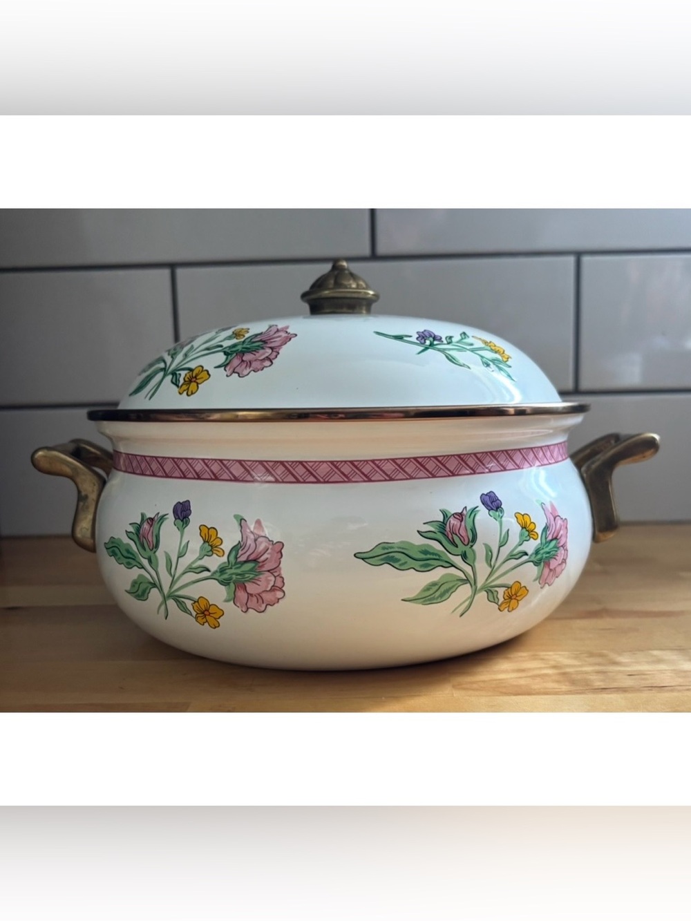Vintage Tabletops Unlimited Dar Collection Floral Enamel On Steel Pot Grannycore